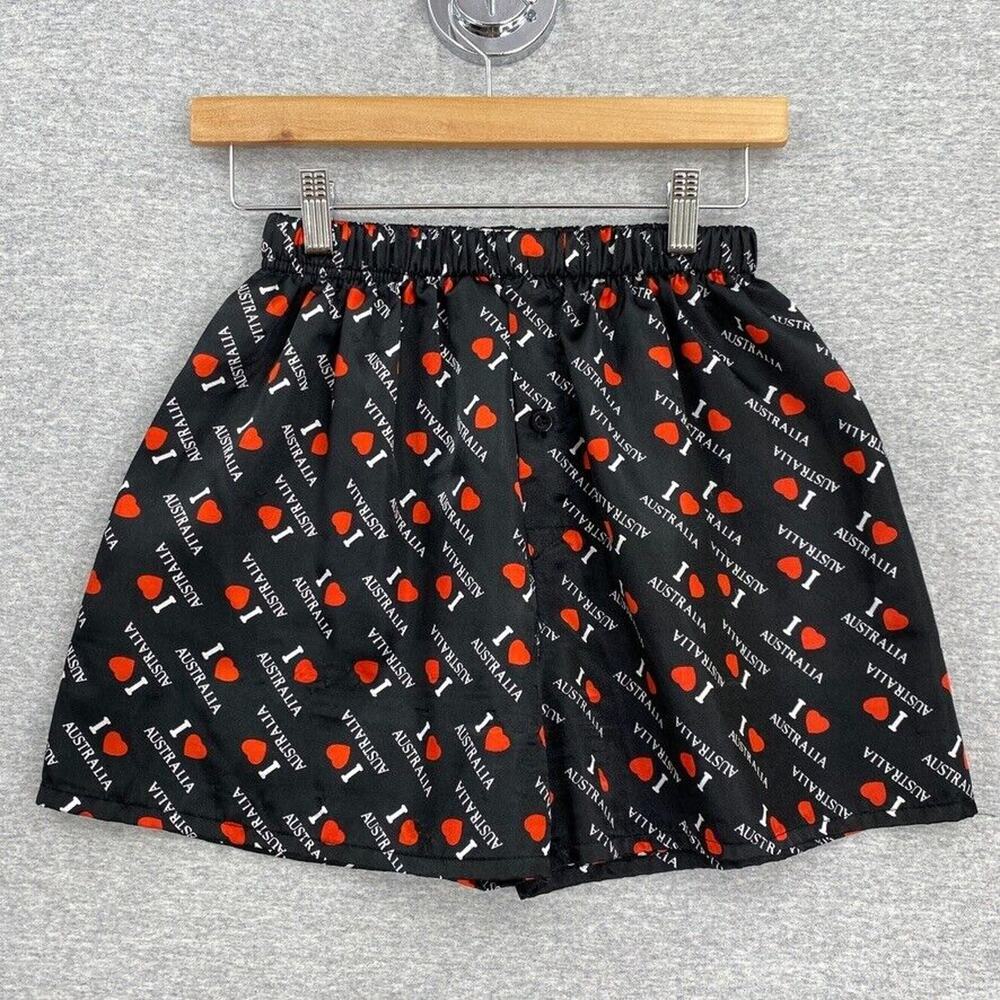 Ascool Pajama Shorts Womens Small Black Red I Love Australia Lounge PJs 3"